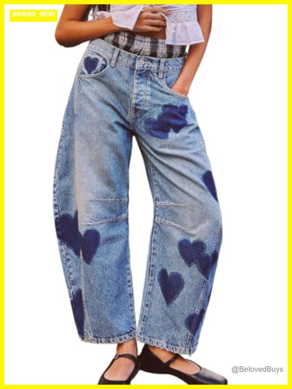 Mid Rise Barrel Jeans Wide Leg Boyfriend Denim Pants Ankle Cropped